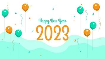 feliz ano novo 2023 design vetorial com balões e confetes. adequado para banner, calendário. cartaz, cartão, etc vetor