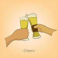 vetor de duas mãos segurando dois copos de cerveja