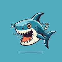 ícone de mascote de personagem de logotipo de tubarão azul com raiva estilo de vetor de desenho animado engraçado