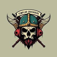 cavaleiro templário cruzados crânio cabeça logotipo mascote ilustração vetorial