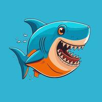 ícone de mascote de personagem de logotipo de tubarão azul com raiva estilo de vetor de desenho animado engraçado