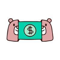 duas metades de cabeça de urso com dólar dentro, ilustração para camiseta, roupa de rua, adesivo ou mercadoria de vestuário. com estilo doodle, retrô e desenho animado. vetor