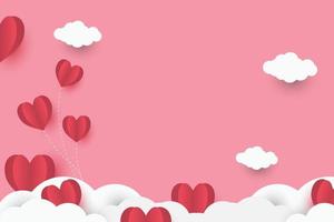 coração vermelho em fundo abstrato de papel rosa com design de céu e linha para o festival do dia dos namorados, dia das mães, coração de pôster, banners, cartão-presente. ilustração vetorial. estilo de arte de papel. vetor