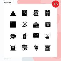 conjunto de glifos sólidos de interface móvel de 16 pictogramas de navegador smartphone praia telefone móvel verão elementos de design de vetores editáveis