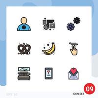 conjunto de 9 sinais de símbolos de ícones de interface do usuário modernos para engrenagens de frutas de mão comida doce elementos de design de vetores editáveis
