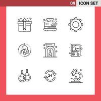 9 ícones criativos sinais modernos e símbolos de solução ideia torradeira lâmpada móvel elementos de design de vetores editáveis