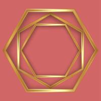 moldura de luxo de hexágonos finos de estilo dourado no antigo fundo rosa. design perfeito para manchete, logotipo e banner de venda. ilustração vetorial borda geométrica de ouro isolada vetor