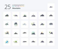 Pacote de ícones de 25 cores planas de montanhas, incluindo colina. explosão. natureza. montanha. colina vetor