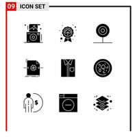 9 ícones criativos sinais e símbolos modernos de processamento de crachá de arquivo documento comida editável elementos de design vetorial vetor