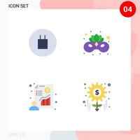 pacote de interface de usuário de 4 ícones planos básicos de apresentação antiga máscara facial de carnaval dinheiro editável elementos de design vetorial vetor