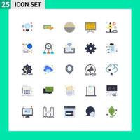 conjunto de pictogramas de 25 cores planas simples de elementos de design de vetores editáveis de cuidado de pele de computador de negócios on-line de educação