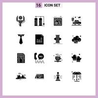 conjunto de 16 sinais de símbolos de ícones de interface do usuário modernos para estudo de análise, controle da web, educação, estacionamento, elementos de design de vetores editáveis