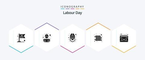 pacote de ícones de 25 glifos do dia do trabalho, incluindo manutenção. calendário. Jaqueta. muro. tijolo vetor