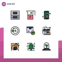 9 interface do usuário pacote de cores planas de linha cheia de sinais e símbolos modernos da caixa de entrega jarro suporta elementos de design de vetores editáveis
