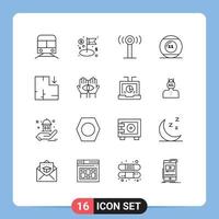 16 pacote de esboço de interface de usuário de sinais e símbolos modernos de elementos de design de vetor editável de bola de jogo de gerenciamento de piscina de apartamento