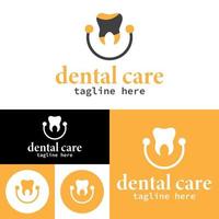 clínica de atendimento odontológico mínimo logo.orange, preto e branco vector illustration.teeth cuidados de saúde icon.tooth logotipo de proteção.