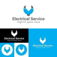 plugue elétrico mínimo de serviço elétrico logo.modern procurando logo.blue, ilustração em vetor preto e branco.