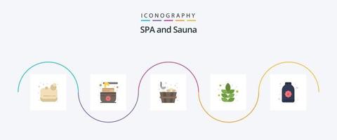 sauna flat 5 icon pack incluindo . flor. pedra. lótus. garrafa vetor