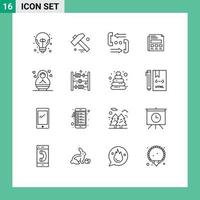 conjunto de 16 sinais de símbolos de ícones de interface do usuário modernos para relatório de folha de comunicação de apresentação infantil elementos de design de vetores editáveis