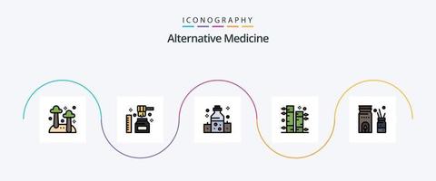 linha de medicina alternativa cheia de pacote de ícones plana 5 incluindo queimador. plantar. cuidados de saúde. jardim. bambu vetor