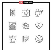 9 ícones criativos sinais e símbolos modernos de oito elementos de design de vetores editáveis de computador de corpo de escritório