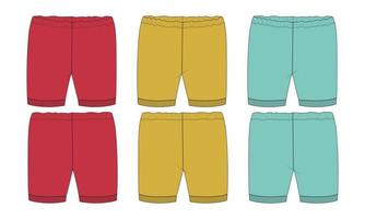 shorts de suor de meninos calça desenho técnico moda esboço plano ilustração vetorial vista frontal e traseira do modelo. vetor