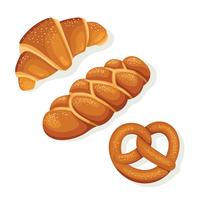 croissant. Challah, pretzel bread illustration