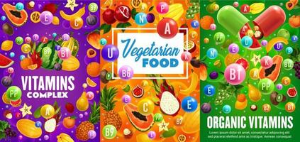 vitaminas na fruta laranja, manga, banana, uva vetor