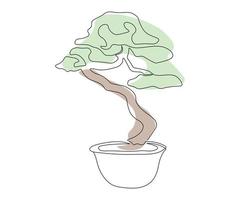 planta de vaso, bonsai, mão desenhada, linha mono, arte de uma linha vetor