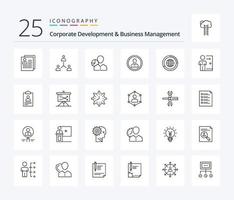 pacote de ícones de 25 linhas de desenvolvimento corporativo e gerenciamento de negócios, incluindo gerente. dados. cooperação. gráfico. equipe vetor
