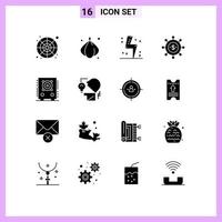 conjunto de 16 sinais de símbolos de ícones de interface do usuário modernos para elementos de design de vetores editáveis de poder de economia de bateria global de áudio