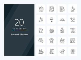 20 ícones de estrutura de tópicos de negócios e educação para apresentação vetor