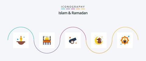 Islã e Ramadã Flat 5 Icon Pack, incluindo Islã. oração. islamismo. tradicional. chá vetor