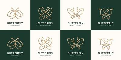 conjunto de design de logotipo de estilo de arte de linha minimalista de borboleta. beleza, spa de luxo, natureza, ouro. vetor premium