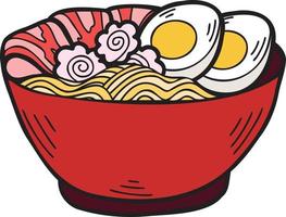 macarrão desenhado à mão ou ramen ilustração de comida chinesa e japonesa vetor