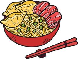 macarrão desenhado à mão ou ramen ilustração de comida chinesa e japonesa vetor