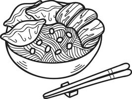 macarrão desenhado à mão ou ramen ilustração de comida chinesa e japonesa vetor