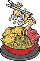 macarrão desenhado à mão ou ramen ilustração de comida chinesa e japonesa vetor