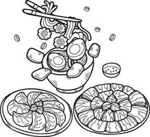 macarrão desenhado à mão e ilustração de comida chinesa e japonesa gyoza vetor