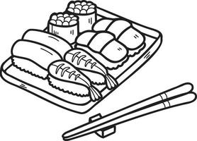sushi desenhado à mão e pauzinhos ilustração de comida chinesa e japonesa vetor