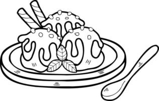 sorvete de chocolate desenhado à mão em uma ilustração de prato vetor