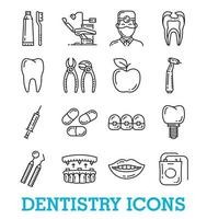 vetor ícones de linha fina de medicina odontológica