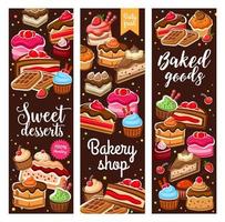 sobremesas doces, bolos e biscoitos de pastelaria vetor
