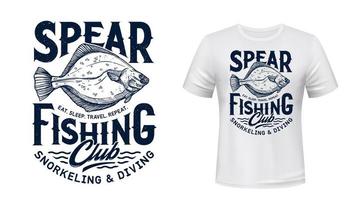 impressão de t-shirt com peixe linguado. clube de pesca vetor