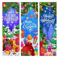 presentes de natal e banners de guirlanda de ano novo vetor