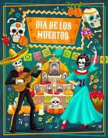 dia mexicano dos crânios de açúcar mortos, esqueletos vetor