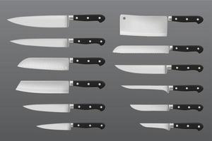 facas de cozinha para cortar carne, conjunto isolado vetor
