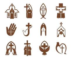 cruz religiosa, jesus deus, bíblia e ícones de pomba vetor