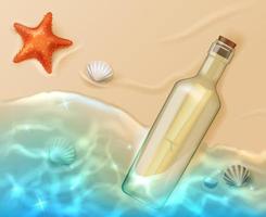 rolar em garrafa de vidro com rolha na praia vetor