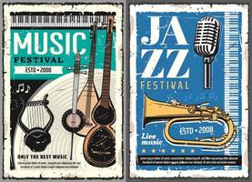 festival de jazz e música folclórica. cartazes de shows vetor